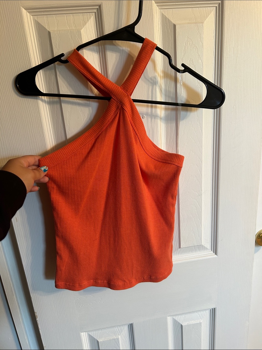 SO Ribbed Cross-Back Tank Top in Orange